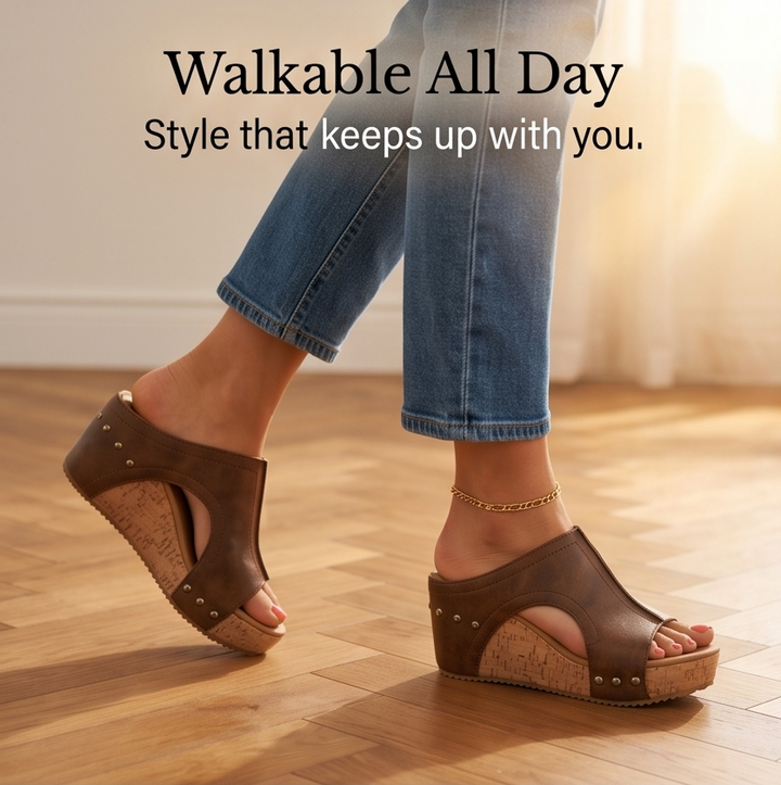 Lumera™ - Studded Cork Wedge Sandals