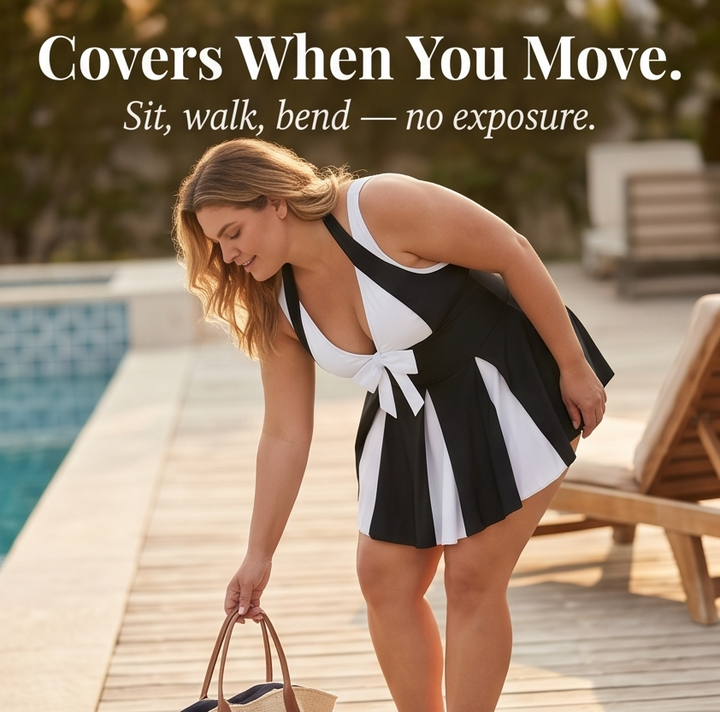 Soliera™ – Plus-Size Halter Swimdress with Boy Shorts