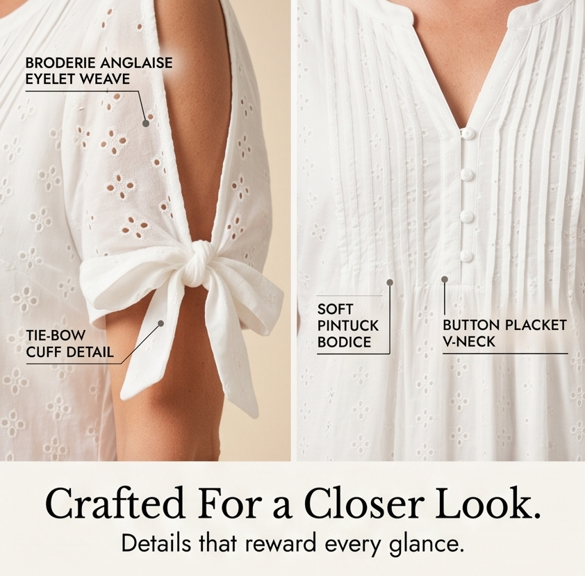 Florenza™ – Eyelet Midi Dress with Tie-Bow Sleeves