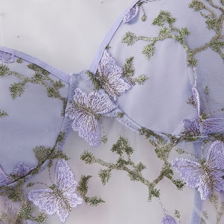 Papielle™ – Butterfly Embroidery Mesh Nightdress Set