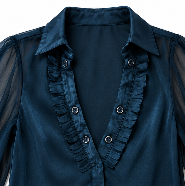 Veloura – Velvet Patchwork Ruffle Sleeve Blouse