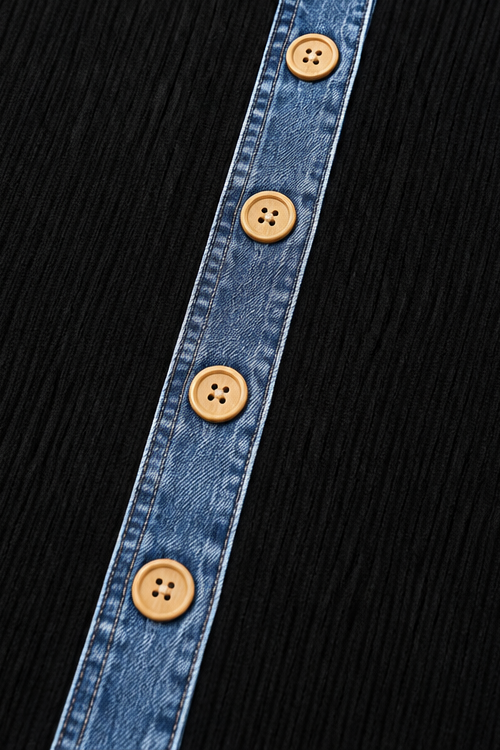 Layerlore – Denim-Look Patchwork Hooded Cardigan