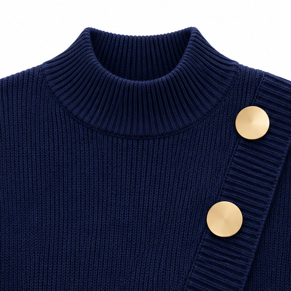 Hemline – Asymmetric Mock-Neck Button Knit Sweater
