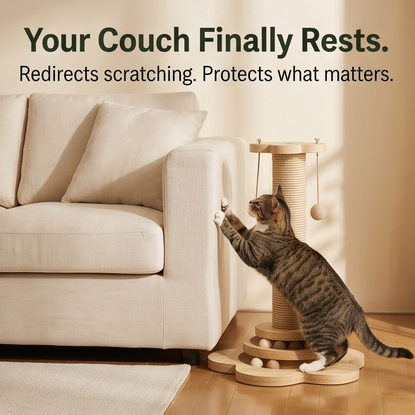 Purrch™ – 3-in-1 Sisal Scratching Post with Ball Track and Feather Wand