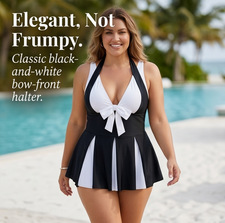 Soliera™ – Plus-Size Halter Swimdress with Boy Shorts