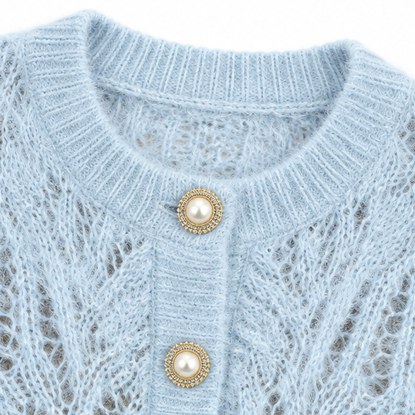 Lunarknit – Openwork Wave Knit Button-Front Cardigan