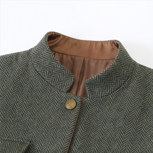 Herrivé – Contrast-Trim Herringbone Structured Blazer