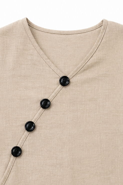 Wearbella – Side-Tie Diagonal-Button V-Neck Top