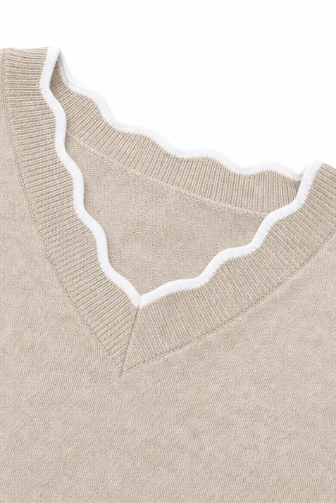 Wearbella – Wavy-Trim V-Neck Knit Top