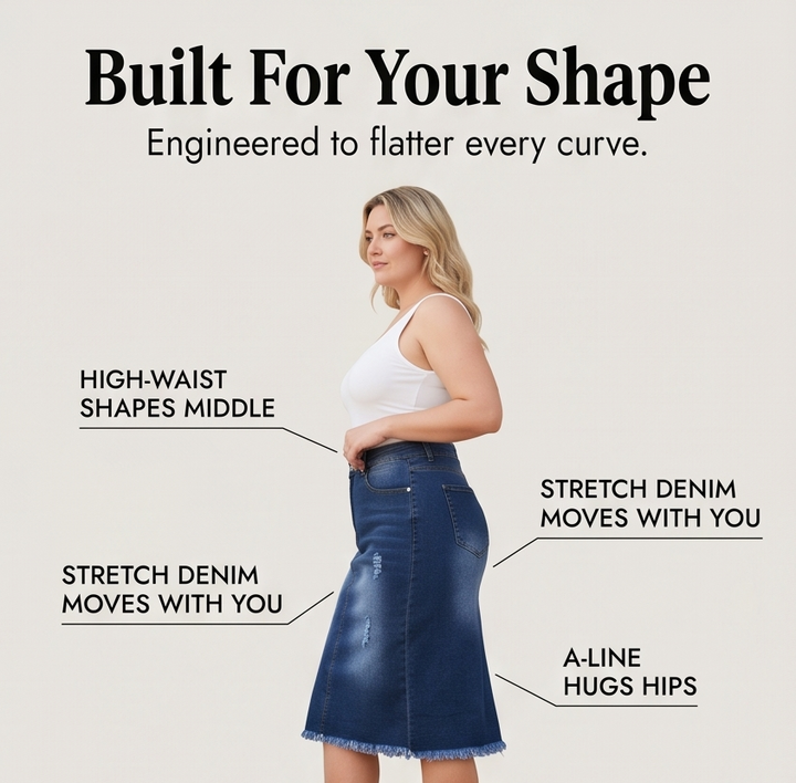 Veluna™ – Curve-Flattering Frayed Hem Denim Skirt