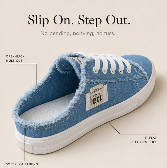 Vellora™ – Frayed Denim Slip-On Sneakers