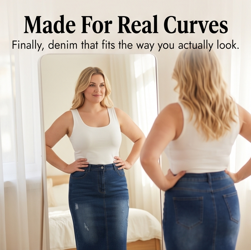Veluna™ – Curve-Flattering Frayed Hem Denim Skirt