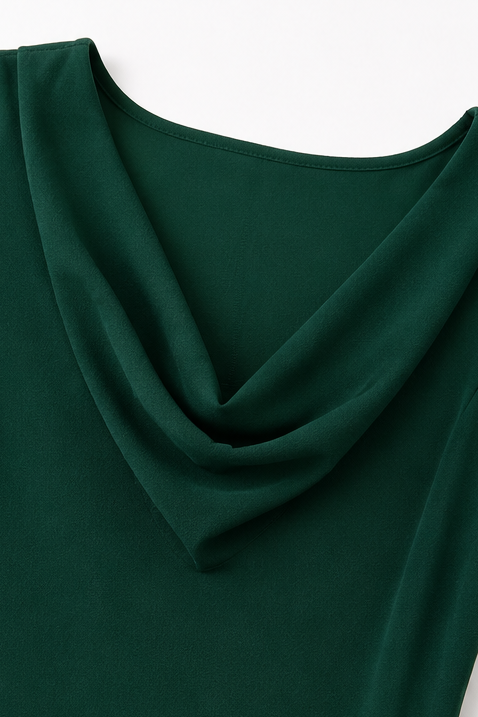 Coverlyn – Cowl Neck Lace Sleeve A-Line Dress