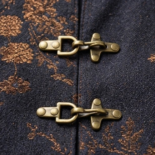 Marivelle – Floral Jacquard Mandarin-Collar Toggle Jacket
