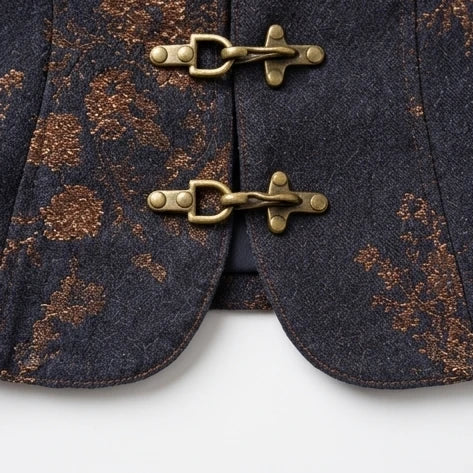 Marivelle – Floral Jacquard Mandarin-Collar Toggle Jacket