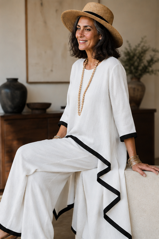 Wearbella – Asymmetric Hem Tunic And Wide-Leg Pants Set