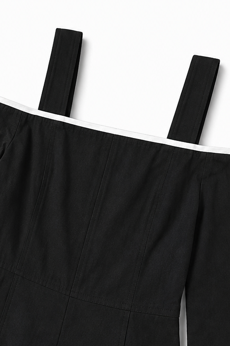 Shouldera – Off-Shoulder Contrast Trim Wide-Leg Jumpsuit