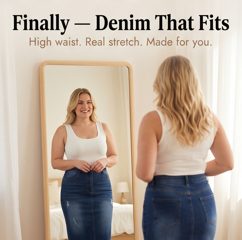 Veluna™ – Curve-Flattering Frayed Hem Denim Skirt