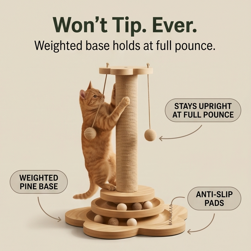 Purrch™ – 3-in-1 Sisal Scratching Post with Ball Track and Feather Wand