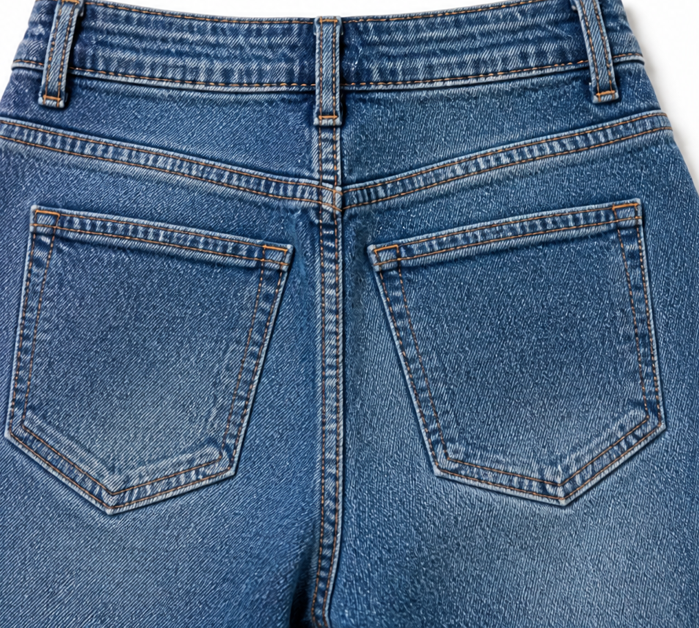 Flarelynn – Scalloped Button-Trim Raw Hem Flare Jeans
