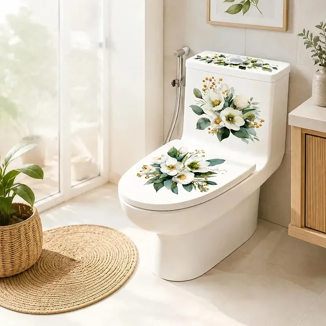 Pearlflora – Layered Floral PVC Toilet Decal Set