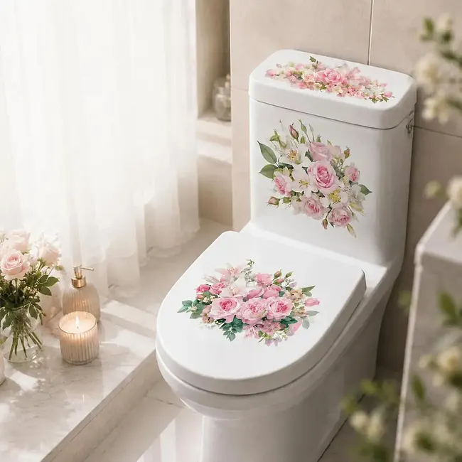 Pearlflora – Layered Floral PVC Toilet Decal Set