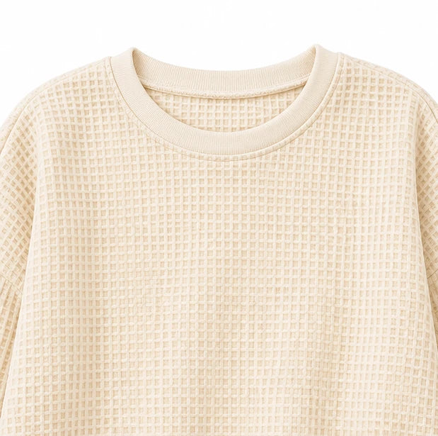 Wafflelyn – Waffle-Knit Round-Neck Sweater