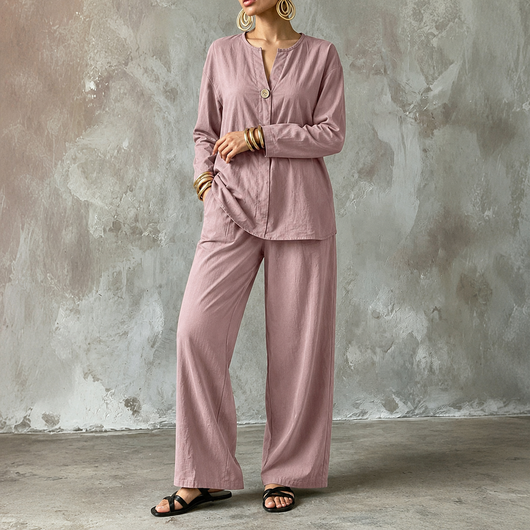 Wearbella – Wide-Leg Pants And Shirt Two-Piece Set