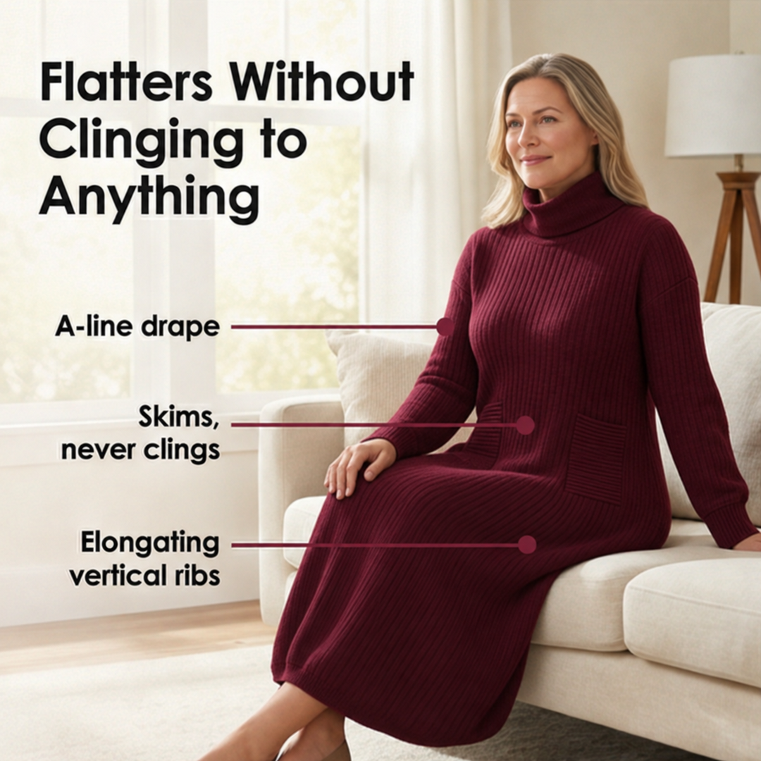 Velara – Women's Relaxed Turtleneck Sweater Dress with Pockets