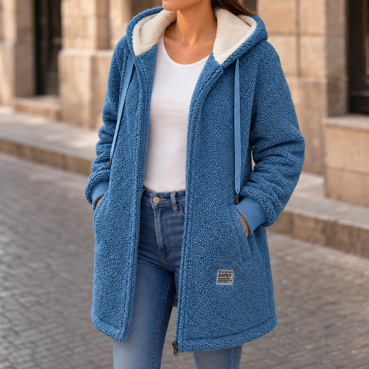 Veloura – Hooded Mid-Length Faux-Shearling Jacket