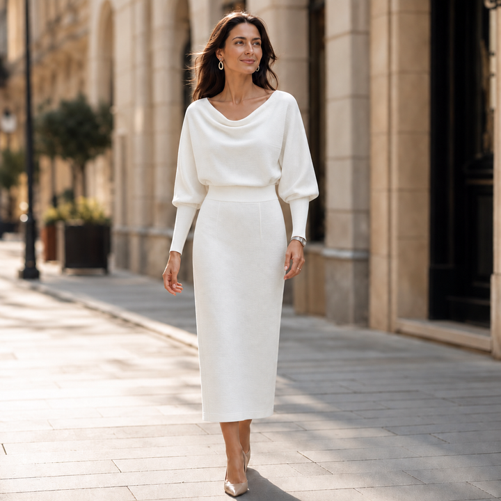 Wearbella – Ribbed Draped Top And Midi Skirt Set