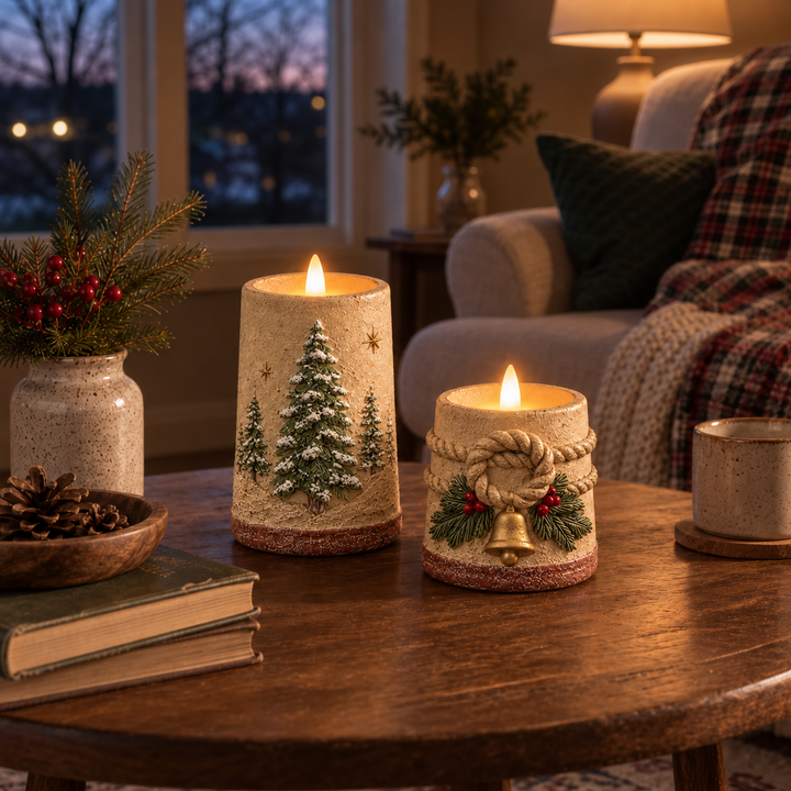 Hearthglow – Rustic Crackle-Finish Flameless LED Candle Set