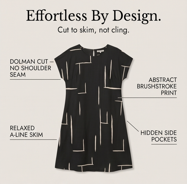 Elunara™ – Pocketed Dolman Dress with Abstract Print
