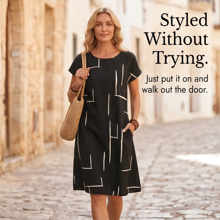 Elunara™ – Pocketed Dolman Dress with Abstract Print