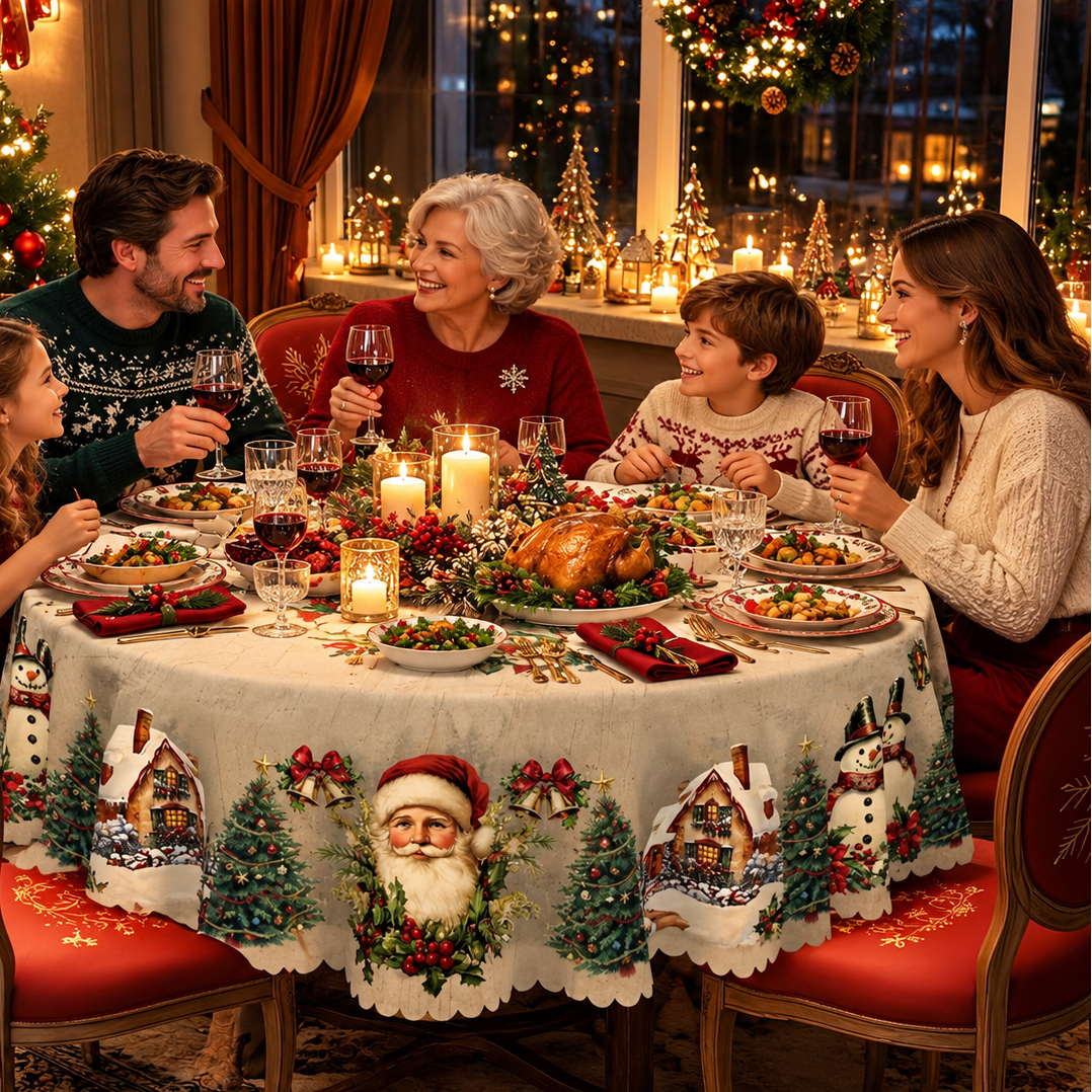 Yuletide Table – Santa Print Christmas Tablecloth