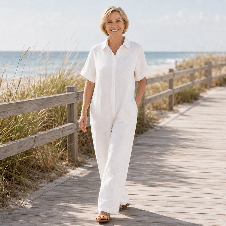 Fauxmalwear – Wide-Leg Button-Front Shirt Collar Jumpsuit
