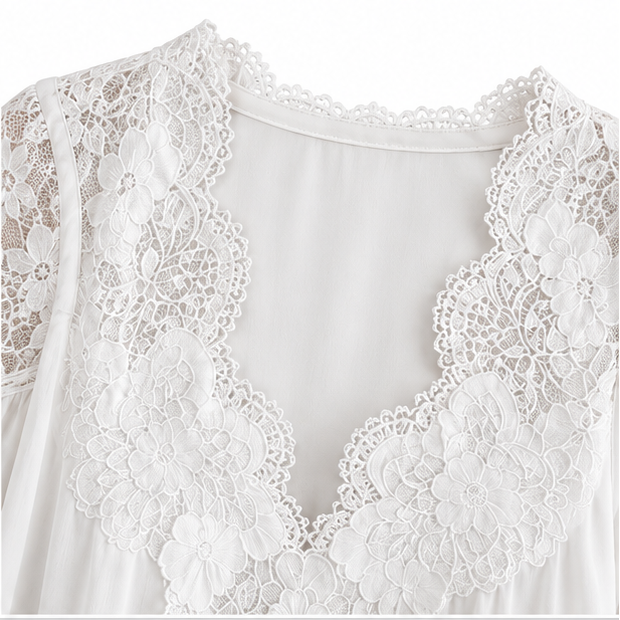 Rosabelle – Cotton Lace-Patchwork Ruffle-Cuff Blouse