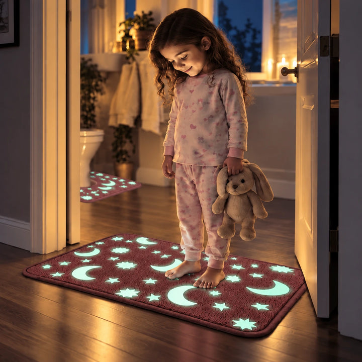 Lunaglow – Glow-In-The-Dark Moon And Star Bath Mat Set