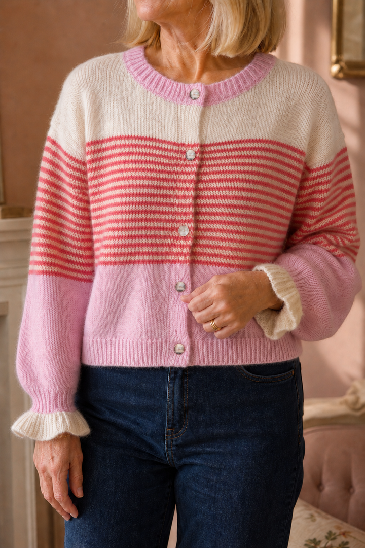 Warmweave – Color-Block Striped Open-Front Knit Cardigan