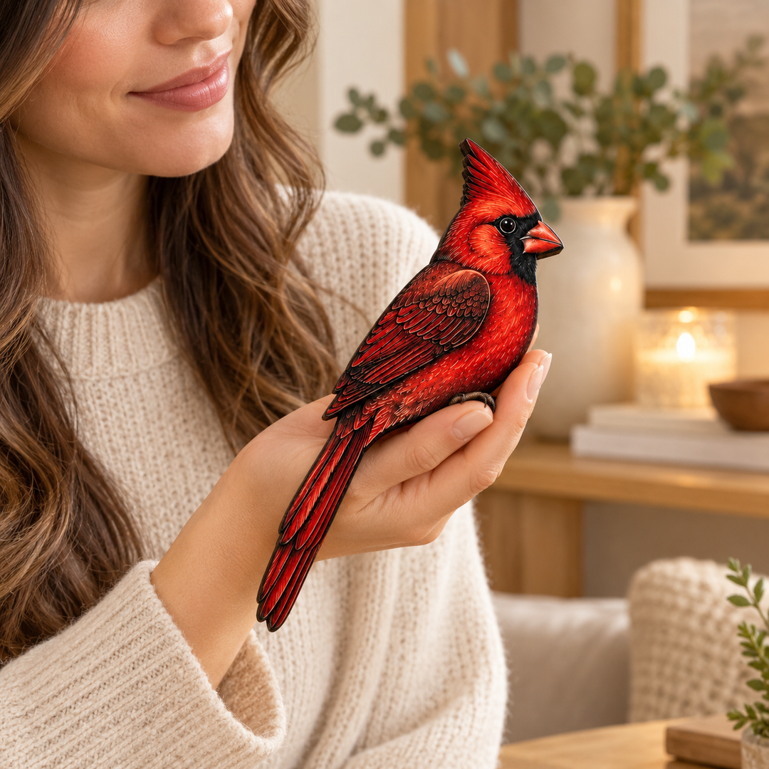 Perch & Feather – Cardinal Branch Metal Bird Décor