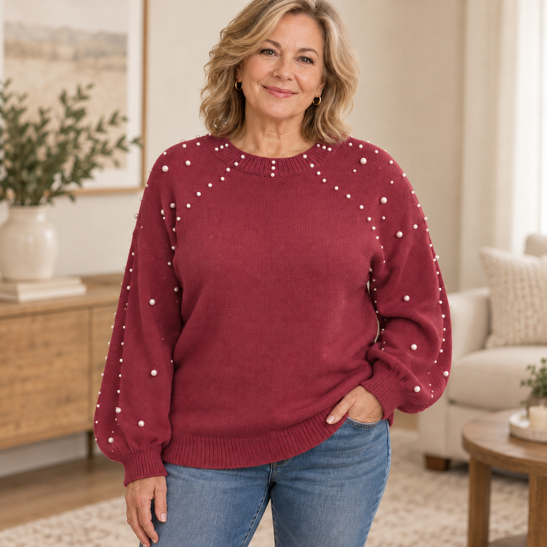 Pearla – Faux Pearl Sleeve Crew-Neck Sweater