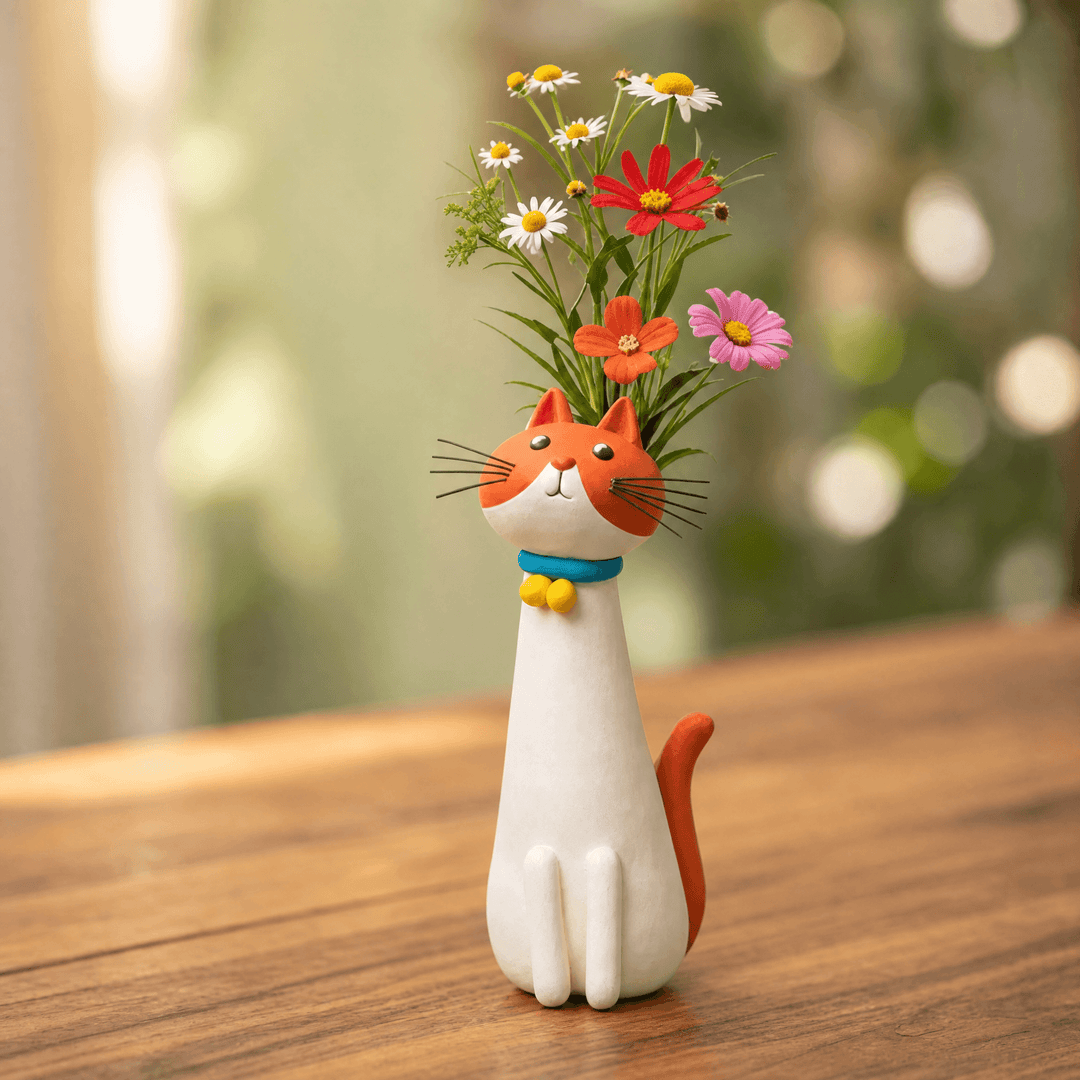 Felina™ – Handmade Ceramic Cat Flower Vase Orange Tabby