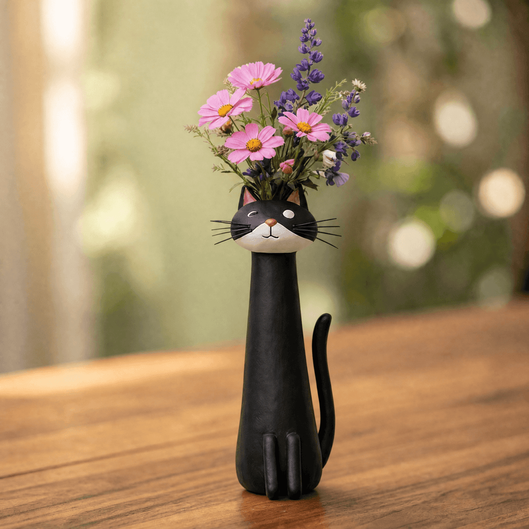 Felina™ – Handmade Ceramic Cat Flower Vase Solid Black