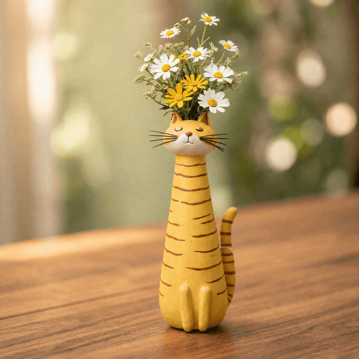 Felina™ – Handmade Ceramic Cat Flower Vase Tiger Stripe