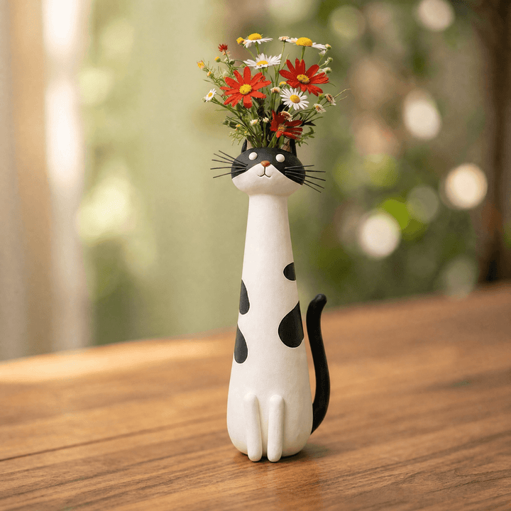 Felina™ – Handmade Ceramic Cat Flower Vase Tuxedo