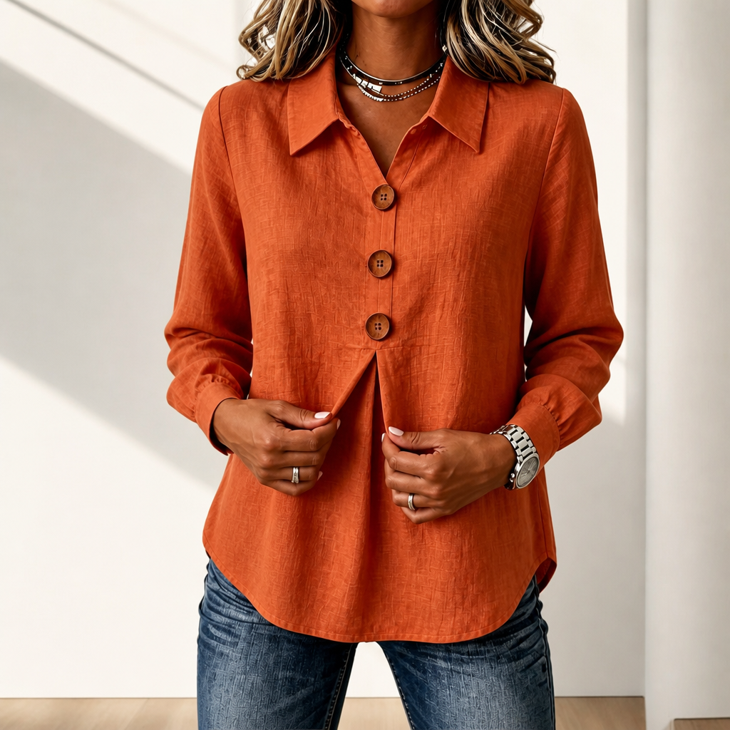 Velavie – Inverted Box Pleat Button-Up Blouse