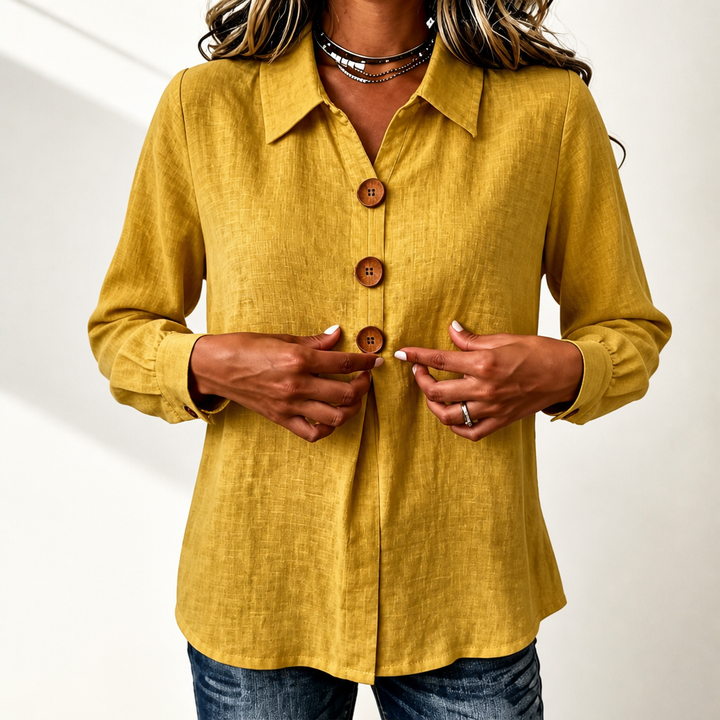 Velavie – Inverted Box Pleat Button-Up Blouse