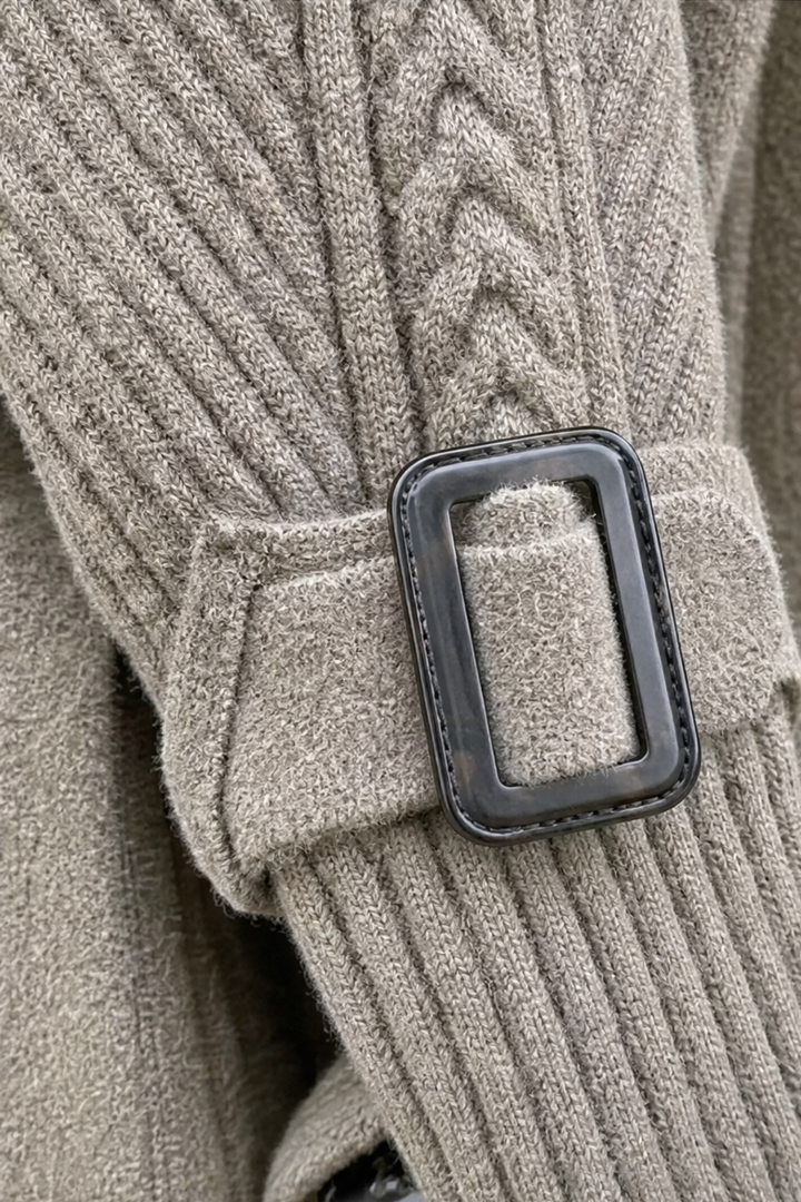 Isola – Cable-Knit Sleeve Double-Breasted Longline Coat