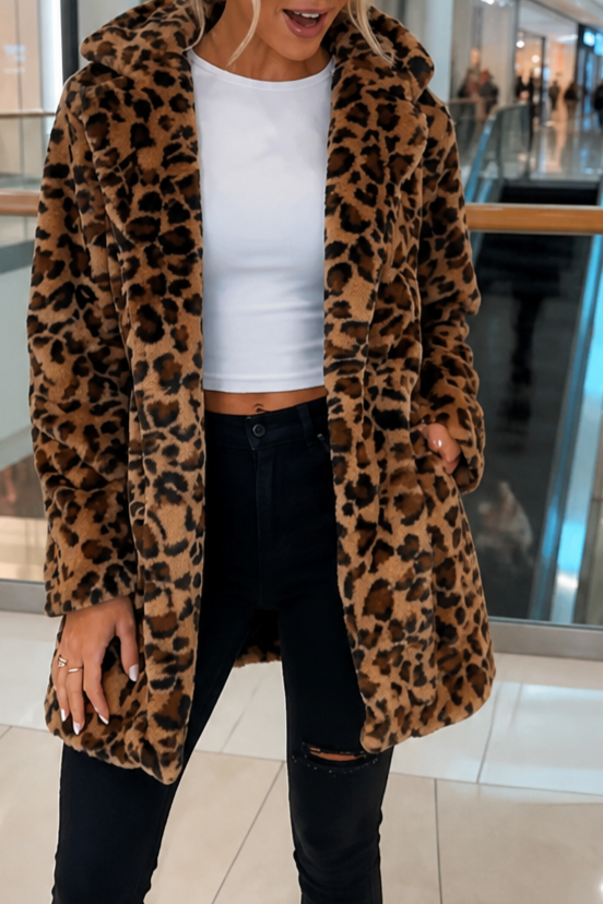 Leora – Leopard Print Faux Fur Longline Coat