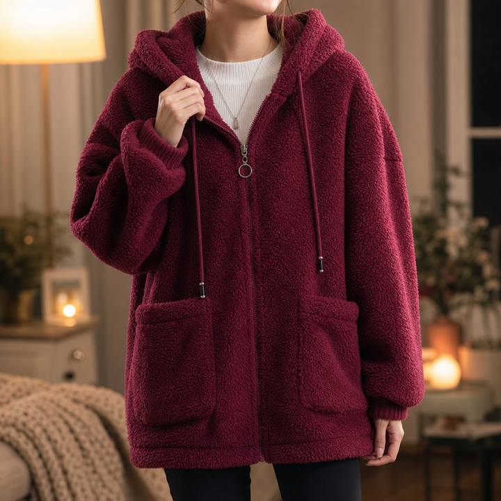 Cozamora – Oversized Sherpa Fleece Zip-Up Hoodie